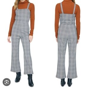SANCTUARY Stretch Plaid Overalls Flare Leg Jumpsuit